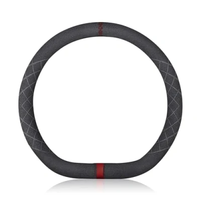 Afbeelding van Ergocar D vorm auto stuurhoes suède microvezel winter warm ademend sport stuurwiel beschermer antislip voor diameter 38 cm (15 inch) (zwart rood)
