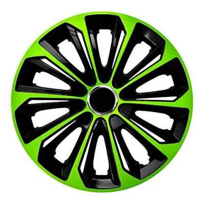 Afbeelding van NRM wieldoppen 15&quot; zwart met groen set van 4 stuks ABS / Duurzaam Resistant