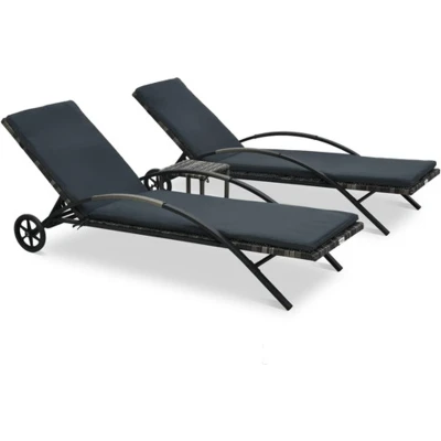 Afbeelding van Ligbedden met tafel poly rattan antraciet