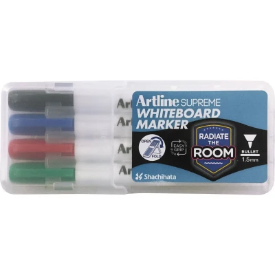 Afbeelding van Artline Supreme Whiteboardmarker, Etui Van 4 Stuks, Assorti Whiteboardmarker