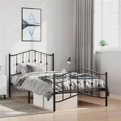 Afbeelding van Bedframe met hoofd en voeteneindemetaal zwart 100x190 cm