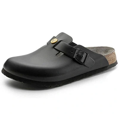 Afbeelding van Birkenstock Boston zwart antistatisch natuurlijk leer, zwart.