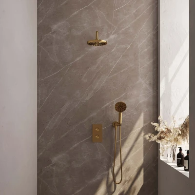 Afbeelding van Brauer Gold Edition Regendoucheset inbouw hoofddouche 20cm Gladde knop handdouche rond 3 standen PVD geborsteld goud