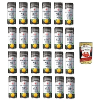 Afbeelding van San Pellegrino Chinotto zero, cocktail zero en aranciata gember nul blikjes zonder suiker 33 cl Aperitivo alcoholvrije frisdrank + Italiaanse gourmet polpa, 400 g