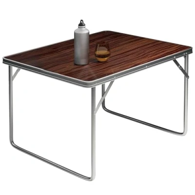 Afbeelding van Aluminium campingtafel, tuintafel, inklapbare tafel, houten blad