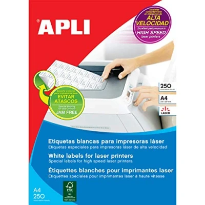 Afbeelding van Apli witte etiketten ft 70 x 35 mm (b h), 6.000 stuks, 24 per blad (2519) etiket