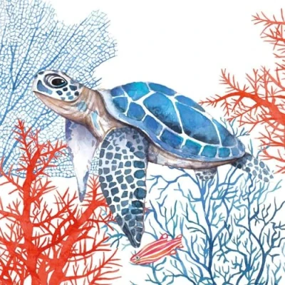 Afbeelding van Set van 20 servetten Schildpad in de oceaan Tafeldecoratie Decoupage Servetechniek 33 x cm