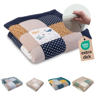 Image de ULLENBOOM couverture d&#039;éveil pour bébé 120 x cm 100 % matériaux Oeko Tex Fabriqué en UE Épais et doux Motif baleine Idéal comme de jeu