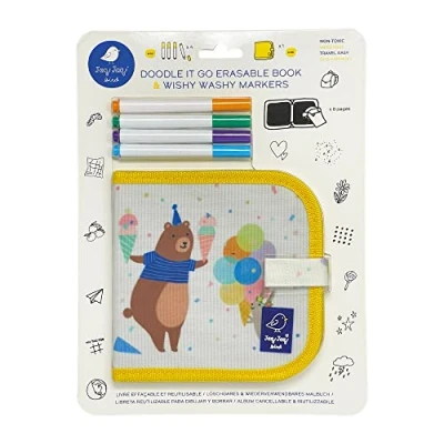 Afbeelding van jaq bird uitwisbaar krijtboek mini met markers beer