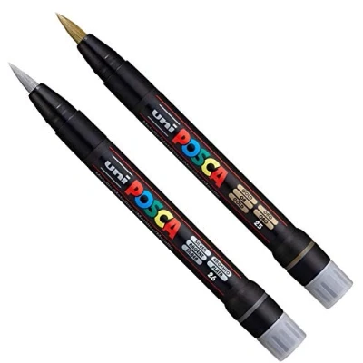 Afbeelding van Uni Posca PCF 350 penseelstiften, goudkleurig, zilverkleurig, voor stof, glas, metaal
