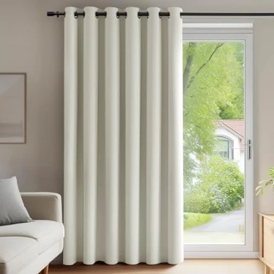 Afbeelding van Deconovo thermisch geïsoleerde verduisterende gordijnen, 200x290 CM (breedte x hoogte), gordijnen voor woonkamer en slaapkamer, modern ontwerp met oogjes, beige, 1delig