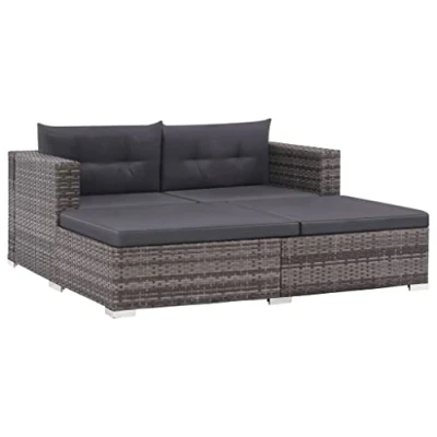 Image de vidaXL Salon de jardin 3 pcs avec coussins Résine tressée Gris3059373