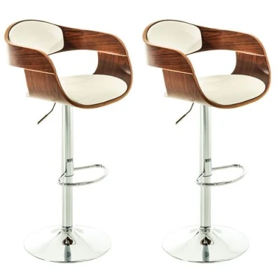 Image de CLP Lot de 2 tabourets bar Kingstone similicuir , Noyer / Blanc