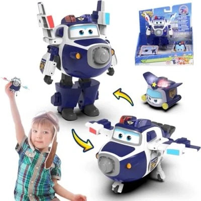 Afbeelding van Super Wings transformeren transformeerbare robot vliegtuig met cartoon minifiguur, Paul Supercharge Pets Paul, kinderspeelgoed 2 3 4 5 6 7 8 jaar oud jongen meisje