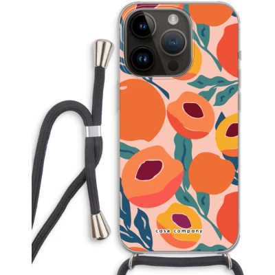 Afbeelding van Case Company® hoesje met Koord geschikt voor iPhone 14 Pro Perzik Telefoonhoesje Zwart Extra Bescherming aan alle Kanten en Over de Schermrand