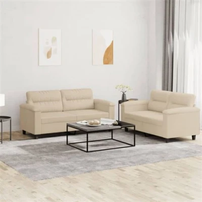 Afbeelding van vidaXL 2 delige Loungeset met kussens microvezelstof crèmekleurig