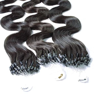 Afbeelding van 25 x 0,5 g haarverlenging met koude lussen 50 cm, kleur #1b natuurlijk zwart, golvend