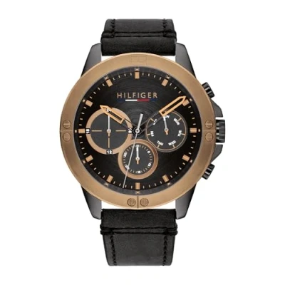 Afbeelding van Tommy Hilfiger Montre Analogique Multifunction à Quartz pour homme avec Bracelet en cuir Noir 1791893