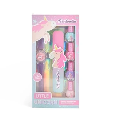 Afbeelding van Martinelia Manicureset voor kinderen, nagelvijl + horloge met eenhoorn lipgloss, pastelkleurige nagellak meisjes, waterlak