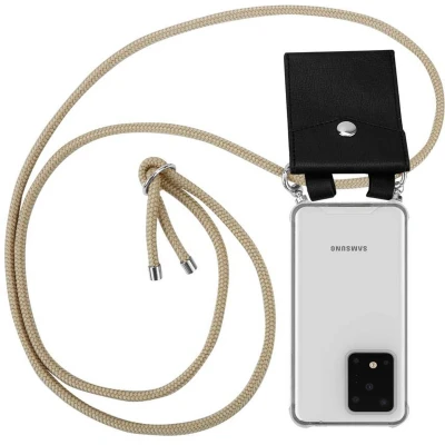 Afbeelding van Cadorabo Hoesje geschikt voor Samsung Galaxy S20 ULTRA in GLANZEND BRUIN Silicone Mobiele telefoon ketting beschermhoes met zilveren ringen, koordriem en afneembaar etui