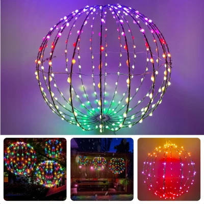 Afbeelding van Cheqo® RGB Lichtbol 40 cm Kerstverlichting Bal 168 LED&#039;s Metalen Frame Kerstlampjes voor Buiten Buitenverlichting