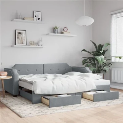 Afbeelding van vidaXL Slaapbank met onderschuifbed en lades 90x200 cm stof lichtgrijs