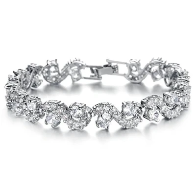 Afbeelding van Crystalline Azuria Tennisarmband, 18 karaat witgoud verguld, cirkel, kristallen, zirkonia, sieraden voor dames en meisjes, Kristal, Kristal