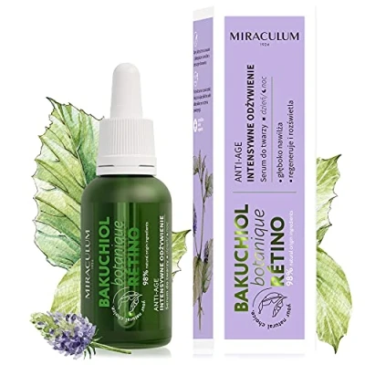 Afbeelding van Miraculum Bakuchiol Anti aging regenererend gezichtsserum dag en nacht hydraterend met vitamine C botanisch retinol 4D hyaluronzuur natuurlijk