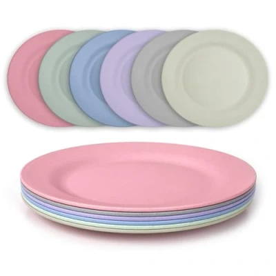 Afbeelding van JSYMJSY Set Van 6 platte borden 28 cm onbreekbaar kunststof Herbruikbaar Lichtgewicht BPA vrij Magnetronbestendig Vaatwasmachinebestendig Veelkleurig