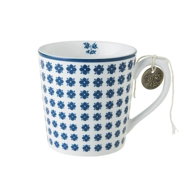 Afbeelding van Laura Ashley Blauw Humble Daisy Set 4 Mugs 0,35l Wit Porselein