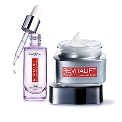 Afbeelding van L&#039;Oréal Paris Set Revitalift Filler anti aging routine verrijkt met hyaluronzuur serum repulpant + dagverzorging