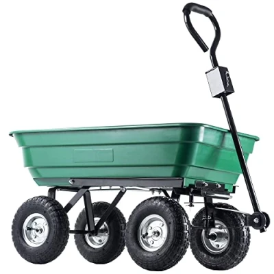 Afbeelding van KADAX transportwagen van pvc kunststof, draagvermogen 300 kg, met kantelfunctie, metalen frame, tuinwagen, (75 liter, groen/zwart)