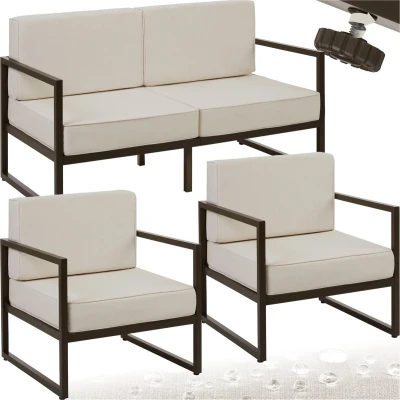 Afbeelding van tectake® tuin loungeset Comosa Voor 4 personen Tuinset Loungebank en twee fauteuils Waterafstotende ultradikke zit rugkussens Draagkracht 120kg per zitplaats Bruin/beige