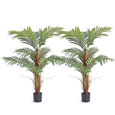 Image de VEVOR Arbre Artificiel 1219 mm Plante Artificielle PE Palmier à Noix de Bétel 2 Faux Arbres Vert avec Pot 127x113 Fausse Décoration pour Maison Bureau Centres Commerciaux Intérieur Extérieur