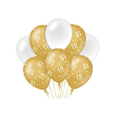 Afbeelding van Ballonnen 18 jaar Wit/Goud per 8 stuks