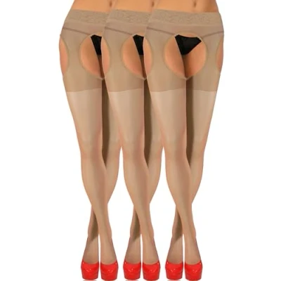 Afbeelding van sesto senso 3 paar panty&#039;s met open kruis, 15 denier, lichtbeige huidskleur