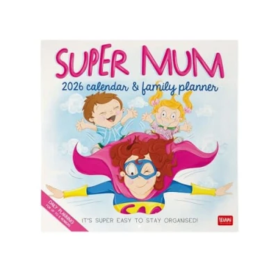 Afbeelding van Legami Muurkalender 2026, Super Mum, grote kalender voor 12 maanden, jaarplanner met ruimte notities, sterrenbeelden, internationale feesten, 30 x 29 cm