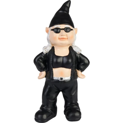 Afbeelding van BRUBAKER Coole Tuinkabouter Biker Vrouw Zwart Rocker Kabouter met Zonnebril en Skuljasje Grappig Tuinbeeldje Weerbestendige Decoratie voor Tuin Camping Buiten 23 cm hoog