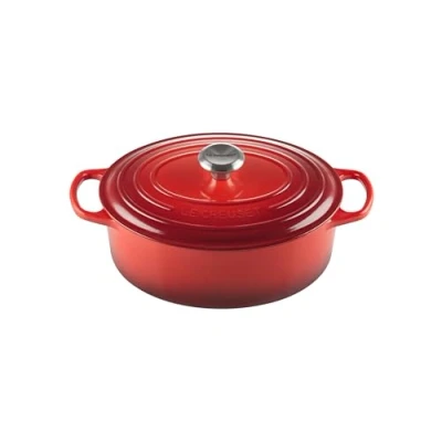Image de Cocotte ovale Signature 29cm Cerise Le Creuset Rouge Fonte