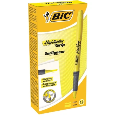 Afbeelding van Bic markeerstift Highlighter Grip, geel, doos van 12 stuks