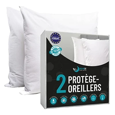 Image de Dreamzie Protege Oreiller 40x60 Lot de 2 Made in EU et Oeko TEX Taie Anti Acarien Punaise Lit