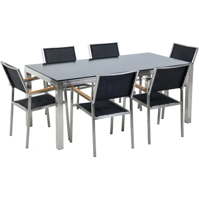 Afbeelding van Beliani GROSSETO Tuinset voor 6 Zwart/Rotan Veiligheidsglas