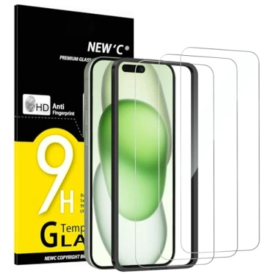 Afbeelding van NEW&#039;C Set van 3, gehard glas voor iPhone 15 Plus (6,7 inch) displaybeschermfolie effectief tegen krassen zeer robuust HD transparant eenvoudig installatiegereedschap