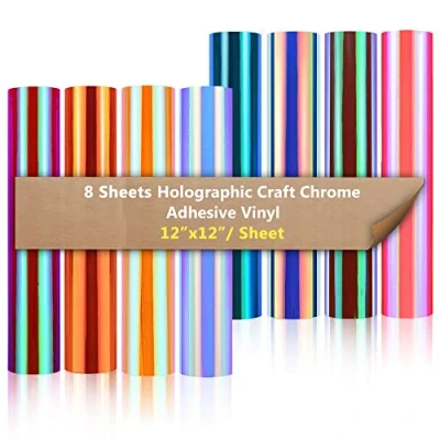 Afbeelding van Holografische vinylbladen, chroom, metallic, 8 kleuren, permanent hechtend, zelfklevend, 30,5 x cm, voor Cricut en Silhouette Cameo (contrastkleur)
