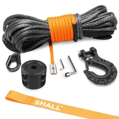 Afbeelding van SHALL Sleepriemen, synthetische lierkabel 15 m, 5 ton (10.000 lbs), beschermhuls, gesmede haak, veiligheidsoptrekriem voor ATV, UTV en terreinvoertuigen