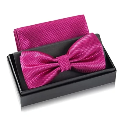 Afbeelding van Massi Morino, mannen strik, verstelbare strik met pochet, voorgestrikte en pochet set, bijpassende cadeau in een doos van hoge kwaliteit, Roze, One Size