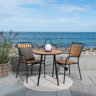 Afbeelding van Cleveland Café table Table, teak top, natural, black legs, ø70x74 cm