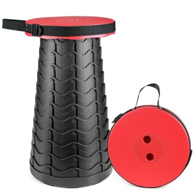 Afbeelding van FENRIR Hesanzol Staal, telescopisch, draagbaar, 2e generatie, opvouwbaar, voor kamperen, tuin, vissen, wandelen, barbecue, verstelbaar, kunststof, maximale belasting 90 kg (rood)