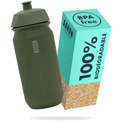 Afbeelding van AARON Eco Drinkfles, 100% biologisch afbreekbaar, 500 ml, licht en waterdicht, praktisch, BPA vrij, voor sport, fitness, wandelen, outdoor, groen