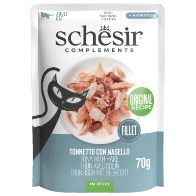 Afbeelding van Schesir Pouch Kattenvoer Tonijn Heek 70 g